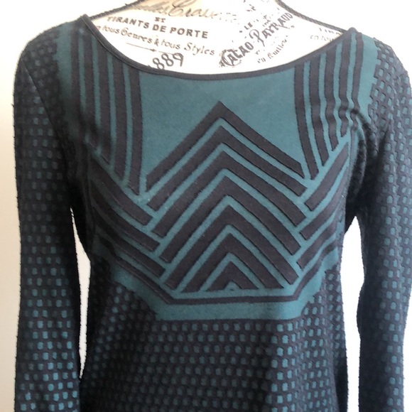 Max Studio 3/4 sleeve round neck tunic top green & black pattern Size XS - Picture 2 of 16